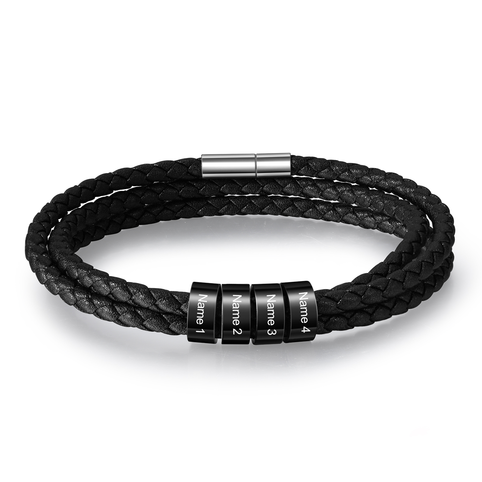 Pulsera de cuero trenzado con 2-5 nombres personalizados para hombre-Jessemade ES