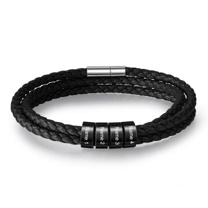 Pulsera de cuero trenzado con 2-5 nombres personalizados para hombre-Jessemade ES