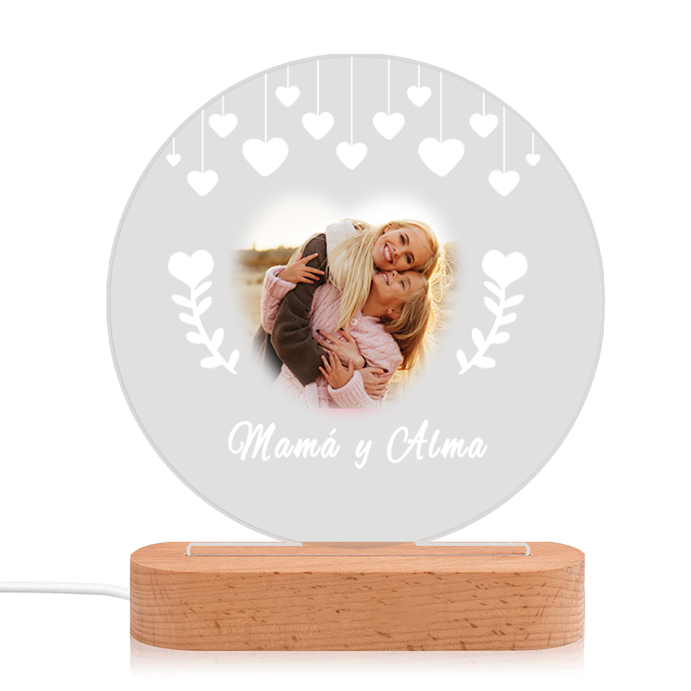 A mi mamá-Lámpara 3D Ilusión Luz de Noche Personalizada con 1 Texto y 1 Foto-Jessemade ES