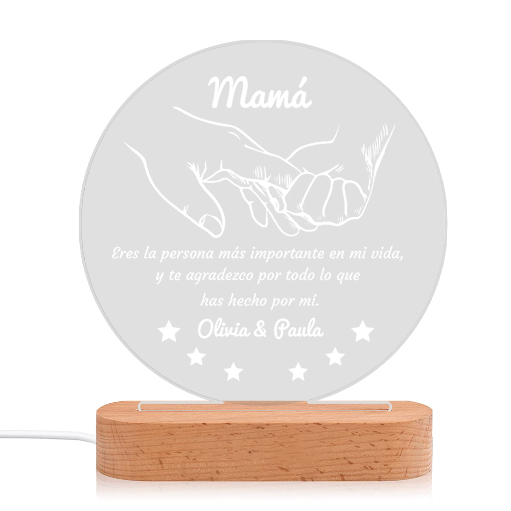 A mi mamá-Lámpara 3D Ilusión Luz de Noche Personalizada con 2 Nombres-Jessemade ES
