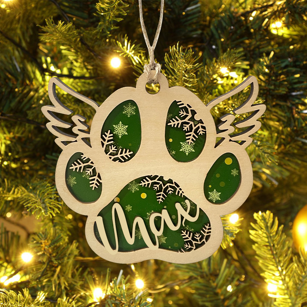 Navidad-Ornamento navideño de madera pata de perro con alas con 1 nombre personalizado