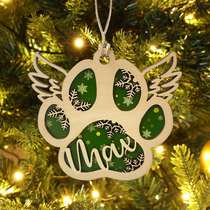 Navidad-Ornamento navideño de madera pata de perro con alas con 1 nombre personalizado