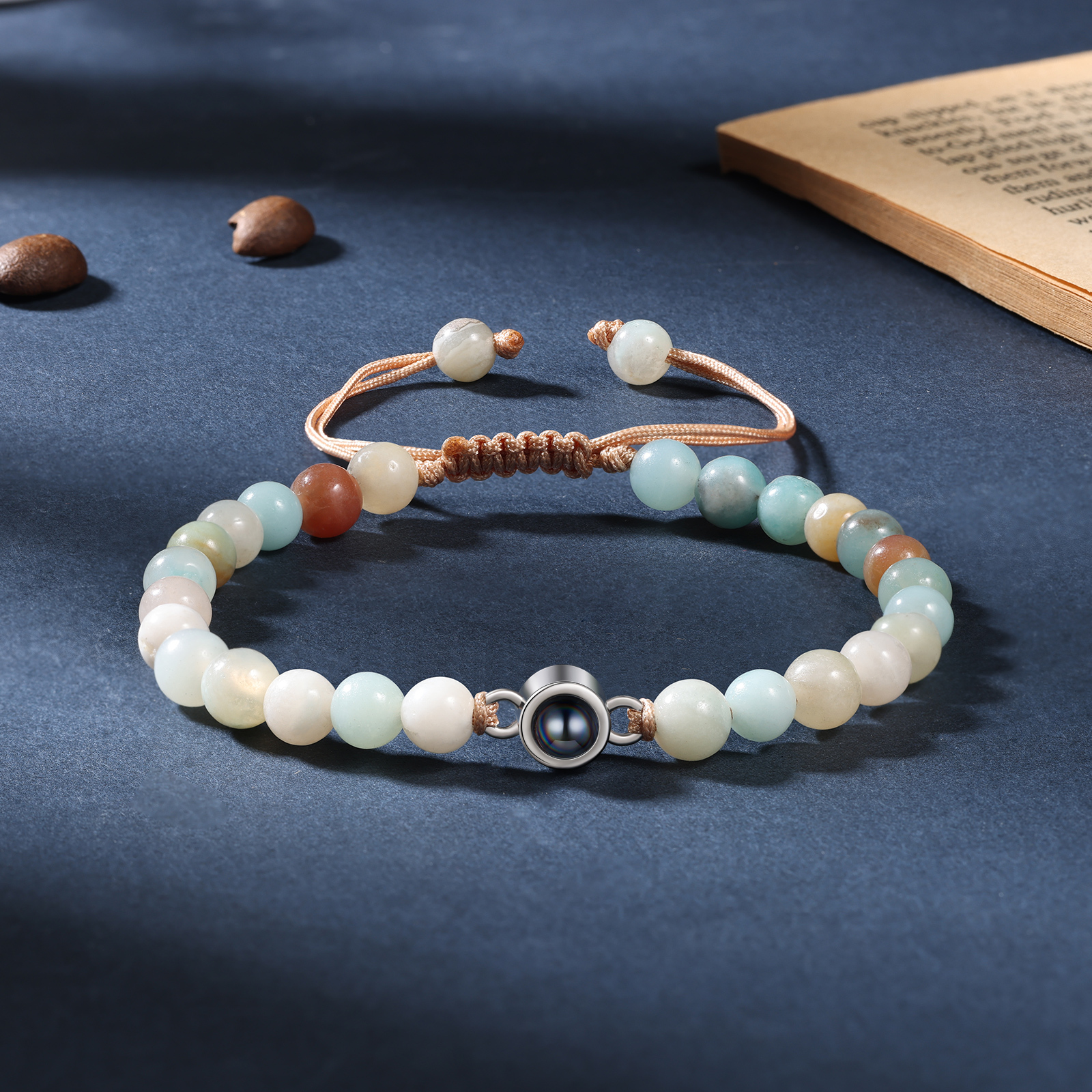 Pulsera de perlas de cristal con proyección de foto en color-Jessemade ES