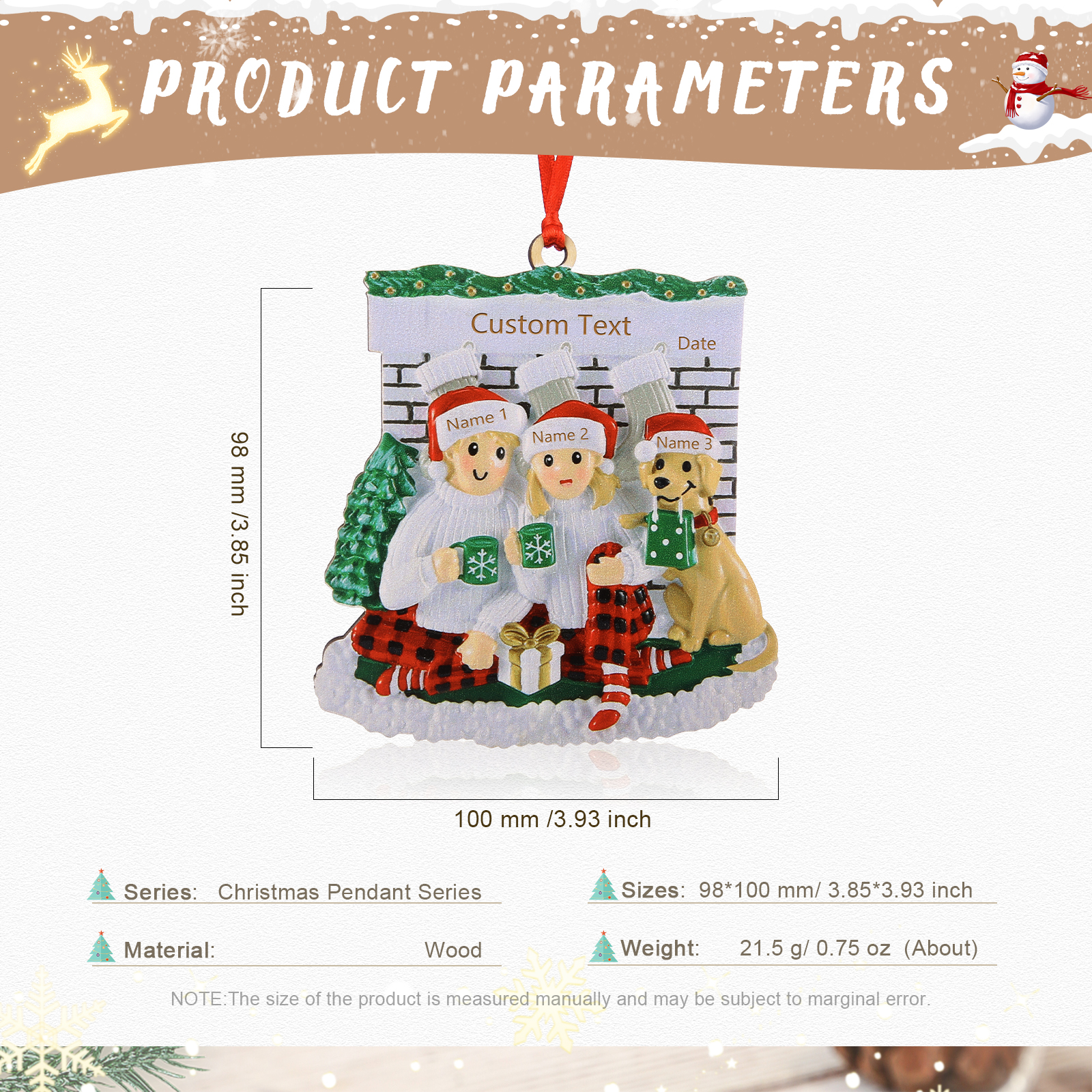 Navidad-Muñecos Ornamentos Navideños Familia con Perro 3-5 Nombres, Año y Texto Personalizados Adorno de Madera-Jessemade ES