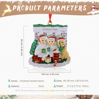Navidad-Muñecos Ornamentos Navideños Familia con Perro 3-5 Nombres, Año y Texto Personalizados Adorno de Madera-Jessemade ES