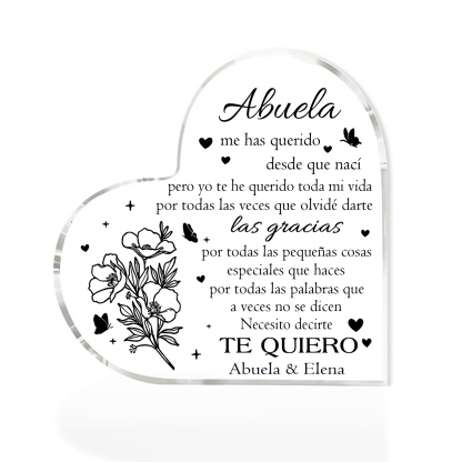 Abuela - Placa de acrílico en forma de corazón flores 2 nombres personalizados-Jessemade ES