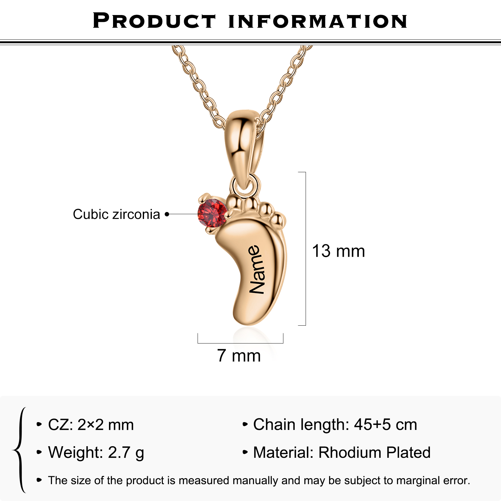 Collar pie de bebé con 1-6 nombres personalizados y 1-6 piedras de nacimiento color oro rosa-Jessemade ES