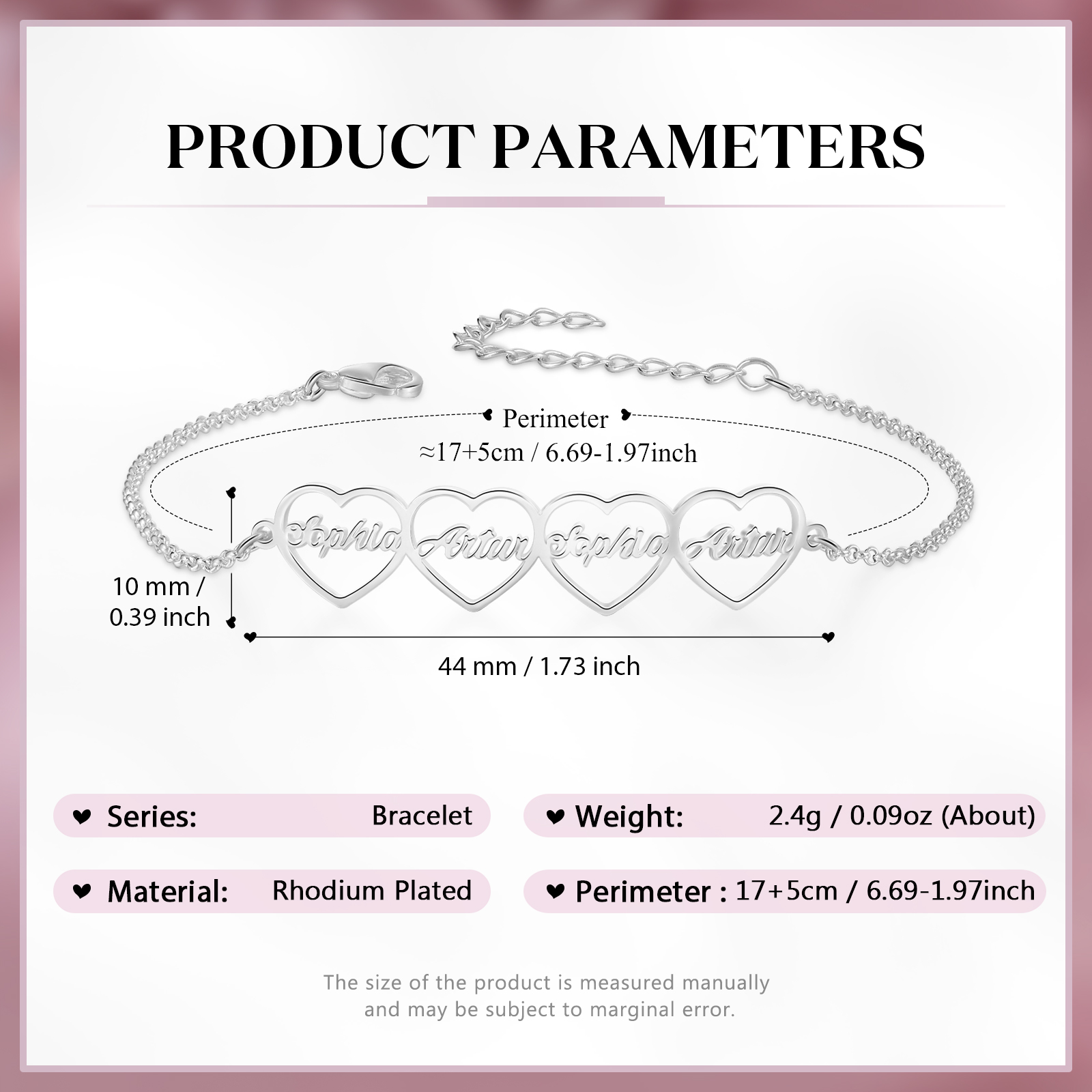 Pulsera 1-4 nombres personalizados con dije de corazón-Jessemade ES