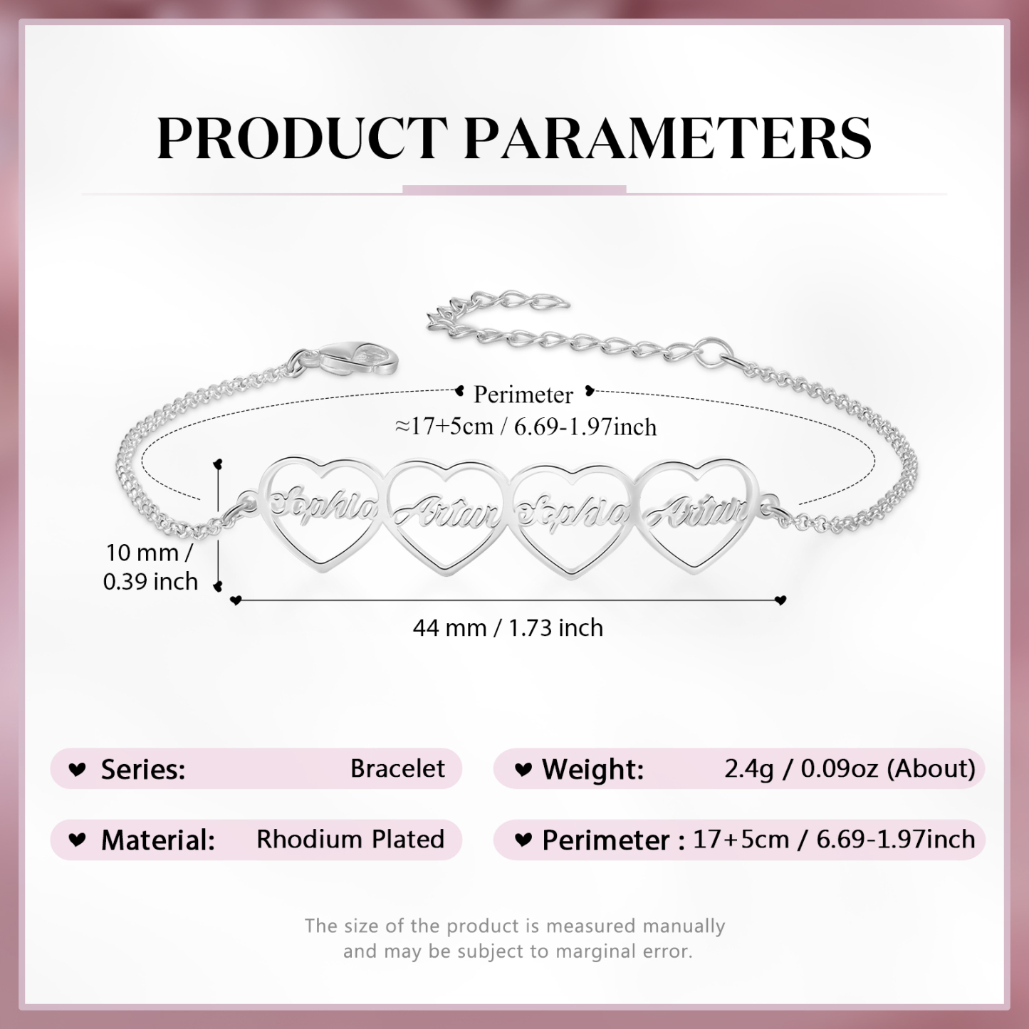 Pulsera 1-4 nombres personalizados con dije de corazón-Jessemade ES