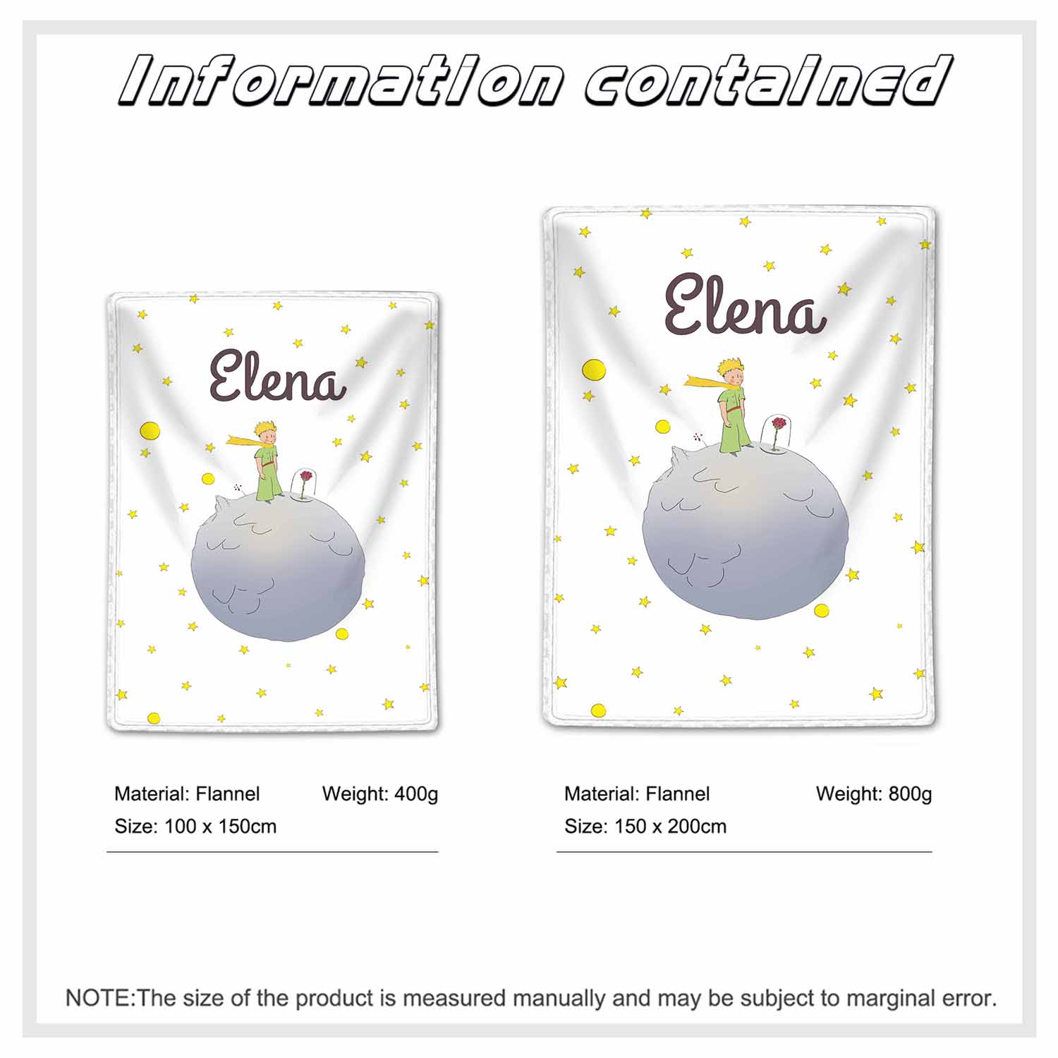 Manta de buen calidad con Príncipe y su rosa y personalizada con 1 nombre-Jessemade ES