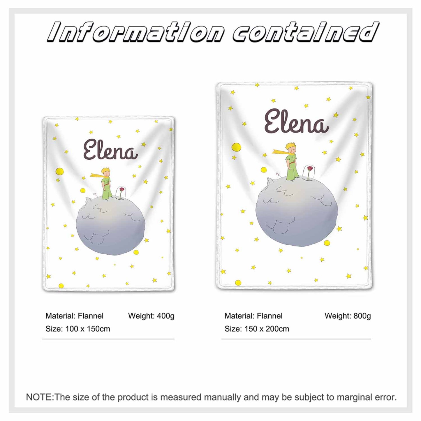 Manta de buen calidad con Príncipe y su rosa y personalizada con 1 nombre-Jessemade ES