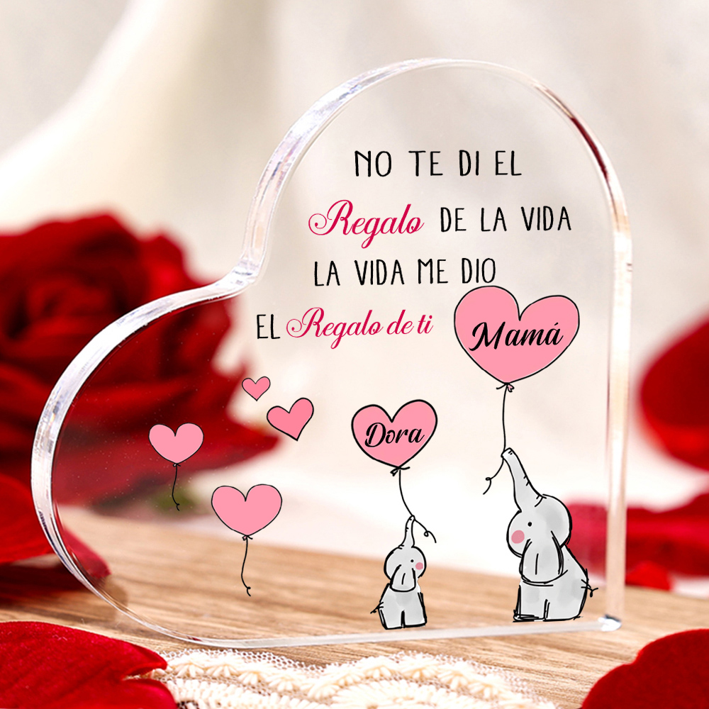 A mi mamá/abuela-Placa de acrílico en forma de corazón elefantes 2-5 nombres personalizados-Jessemade ES