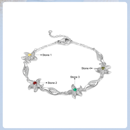 Pulsera con dije de estrella de mar para mujer personalizada con 4 nombres y 4 piedras de nacimiento-Jessemade ES