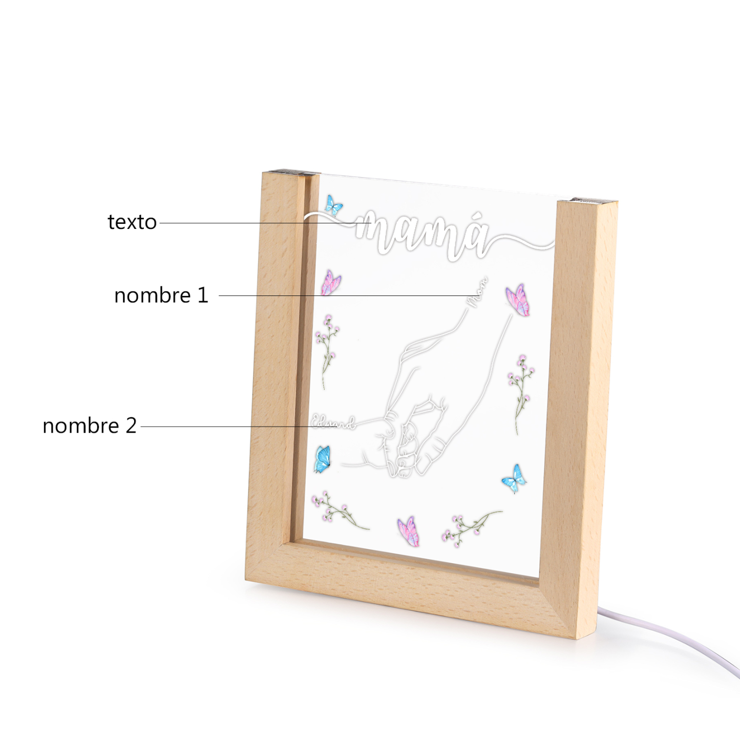 A mi mamá/abuela-Lámpara Personalizada con 2-6 Nombres y Texto "mano y manitas" 3D Ilusión Luz de Noche-Jessemade ES