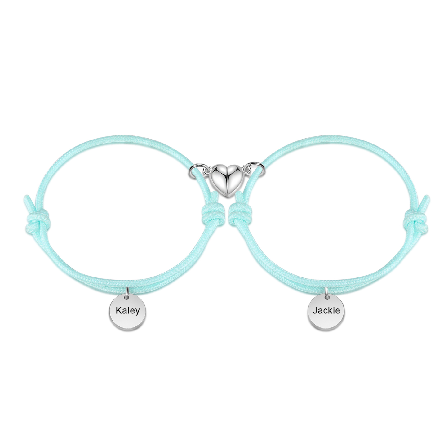 Pulseras de cuerda luminosa personalizadas para pareja con dije de corazón magnético grabado de dos nombres-Jessemade ES