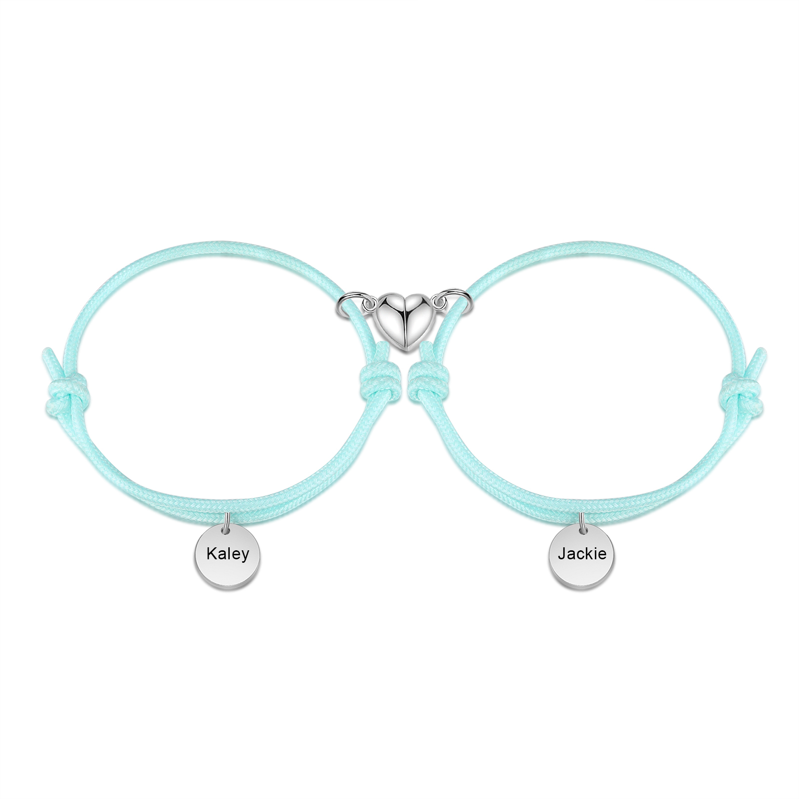 Pulseras de cuerda luminosa personalizadas para pareja con dije de corazón magnético grabado de dos nombres-Jessemade ES