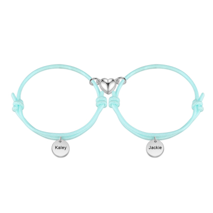 Pulseras de cuerda luminosa personalizadas para pareja con dije de corazón magnético grabado de dos nombres-Jessemade ES