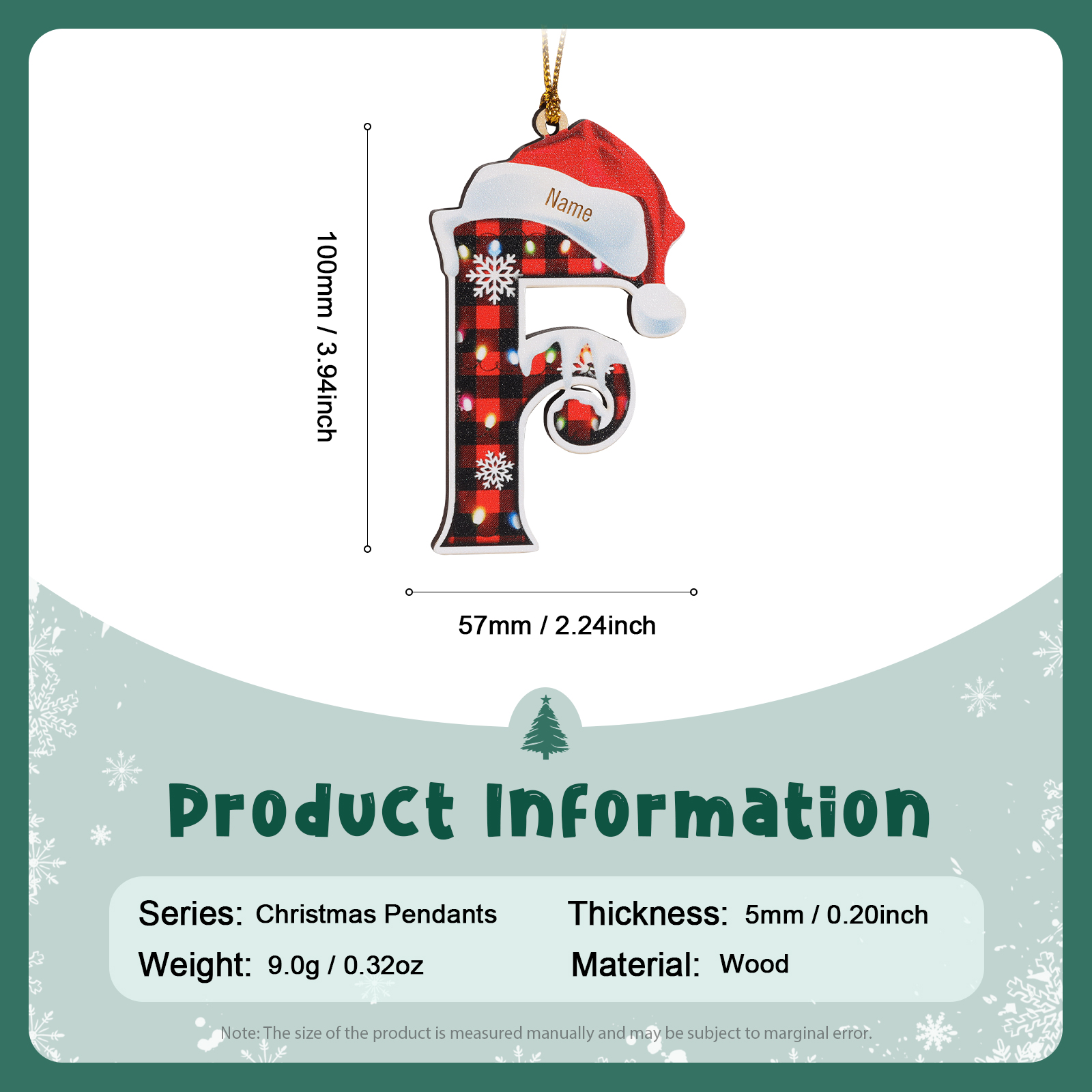 Navidad-Ornamentos Navideños de Madera Letra 1 Nombre Personalizado