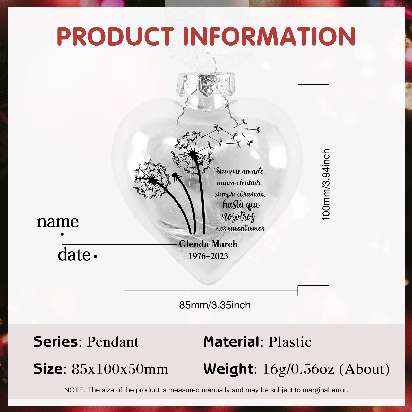 Bola navideña conmemorativa Adorno de Navidad 1 nombre y años personalizados con pluma -Jessemade ES