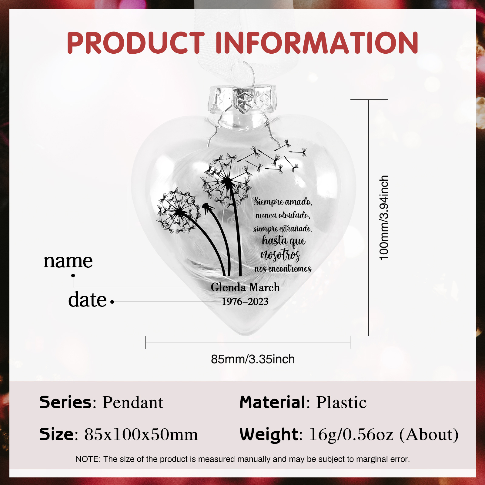 Bola navideña conmemorativa Adorno de Navidad 1 nombre y años personalizados con pluma -Jessemade ES