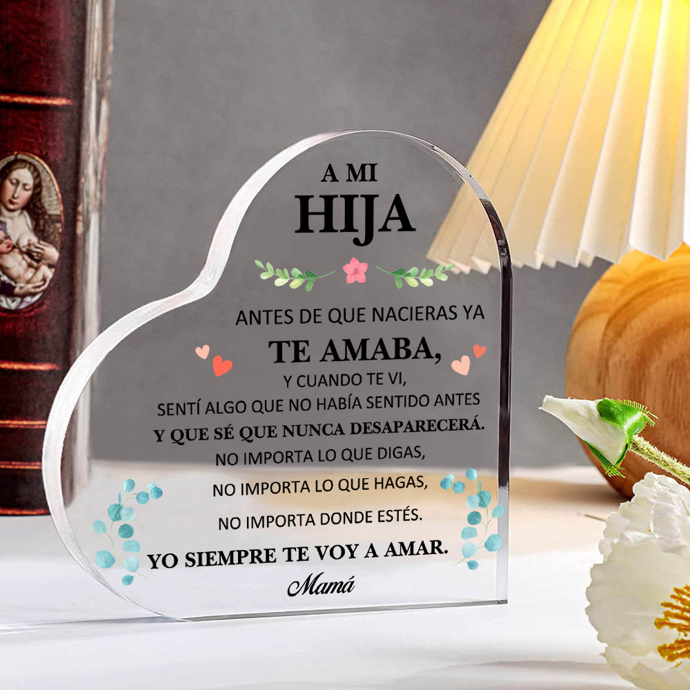 A mi hija-Placa de acrílico en forma de corazón con 1 nombre personalizado-Jessemade ES