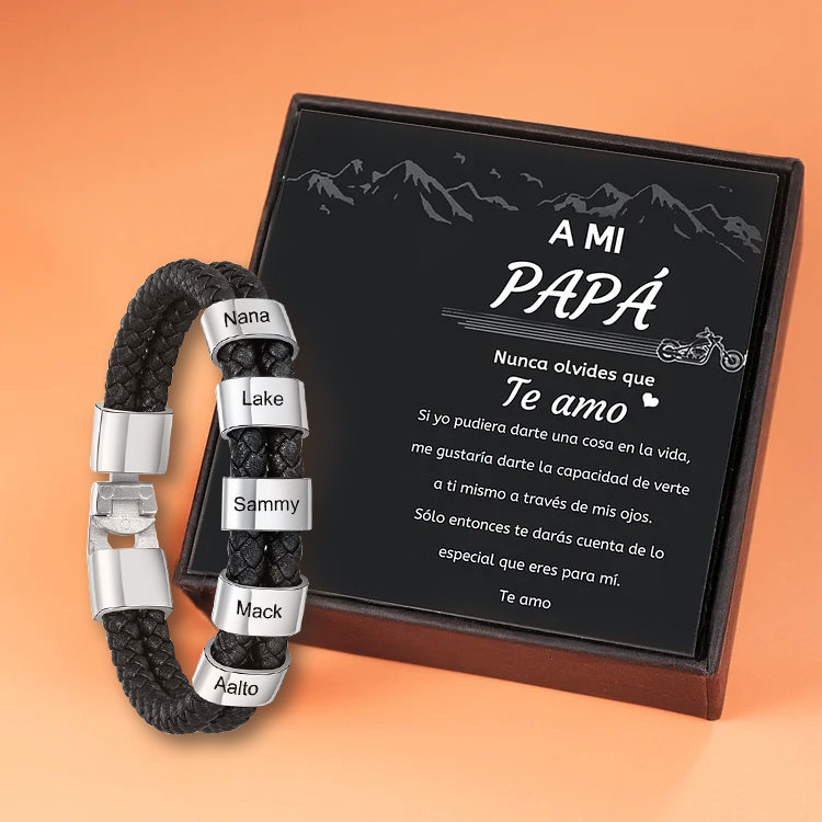A MI PAPÁ-Pulsera de cuero trenzado 2 aros con 2 nombres personalizados pulsera de hombre 