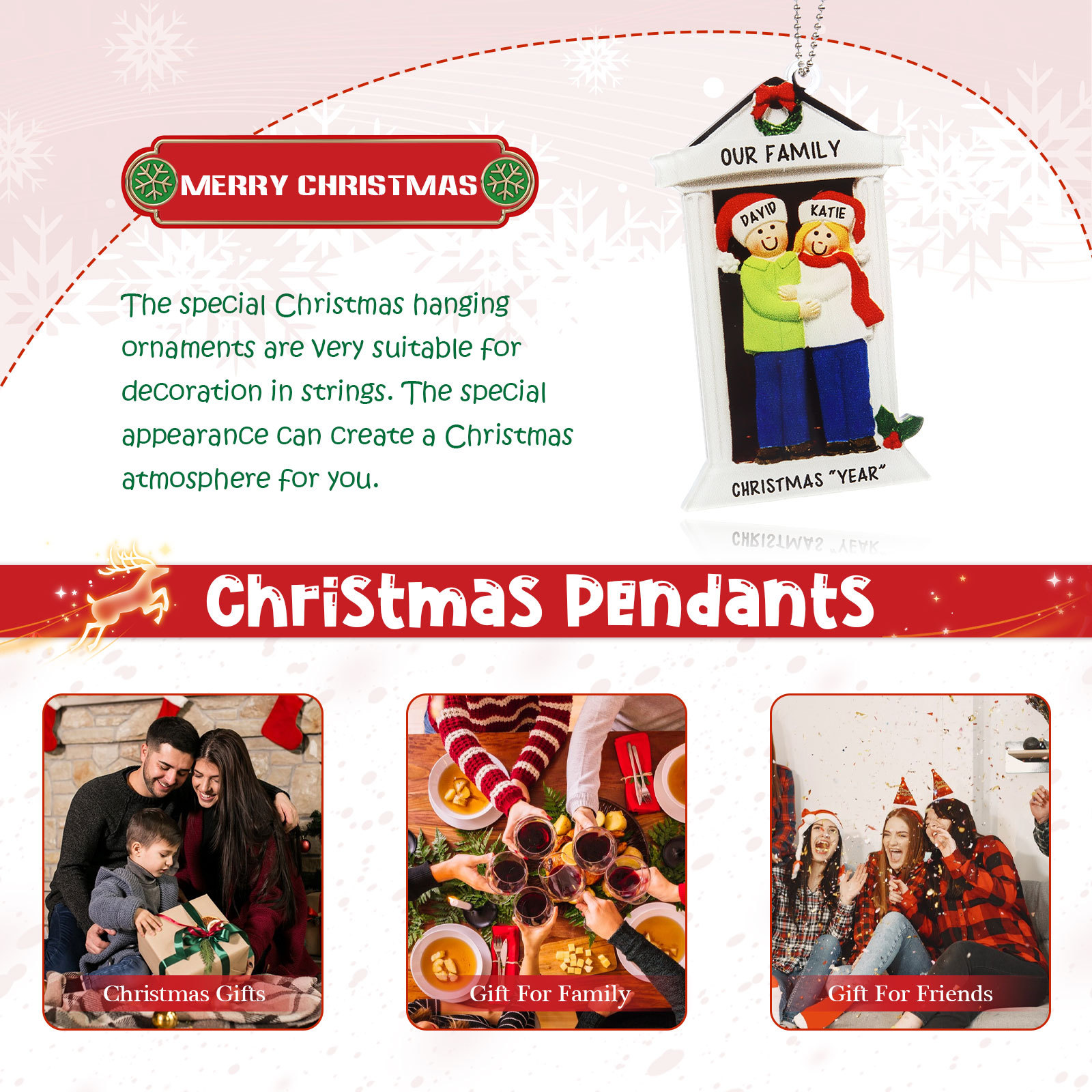 Navidad-Ornamentos Navideños de Acrílico Familia en Puerta 2 Nombres Personalizados con 2 Textos