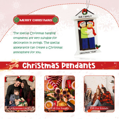 Navidad-Ornamentos Navideños de Acrílico Familia en Puerta 2 Nombres Personalizados con 2 Textos