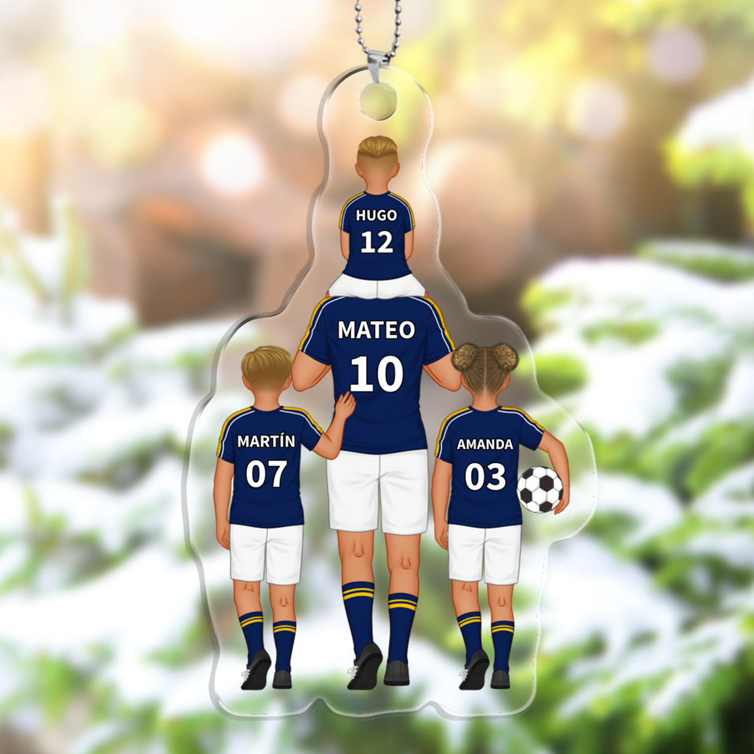 Llavero de acrílico fútbol papá y niños 1-4 nombres y personajes personalizados