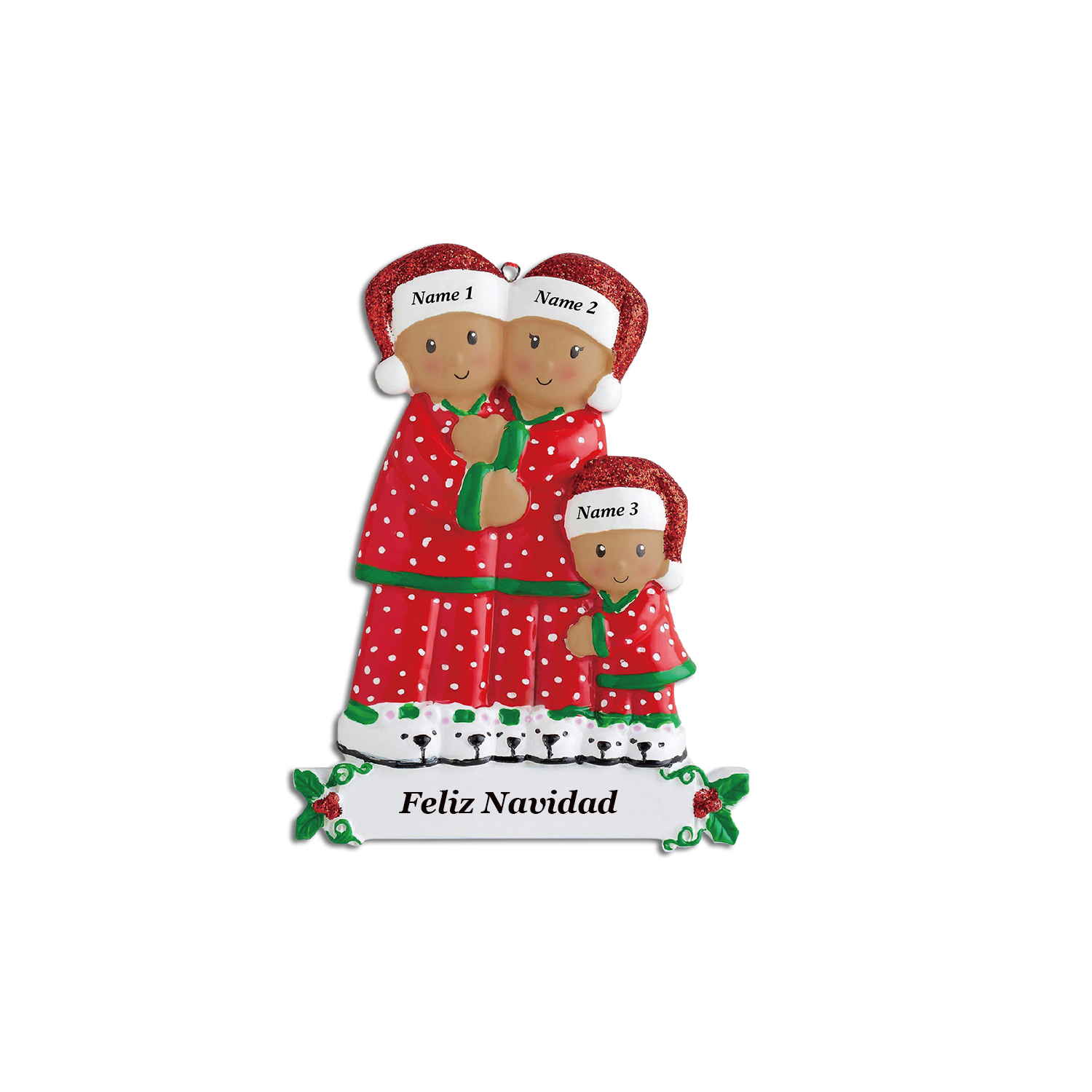 Navidad-Muñecos Piel Bronceada Ornamentos Navideños Familiar 3 Nombres con Texto Personalizados Adorno de Madera