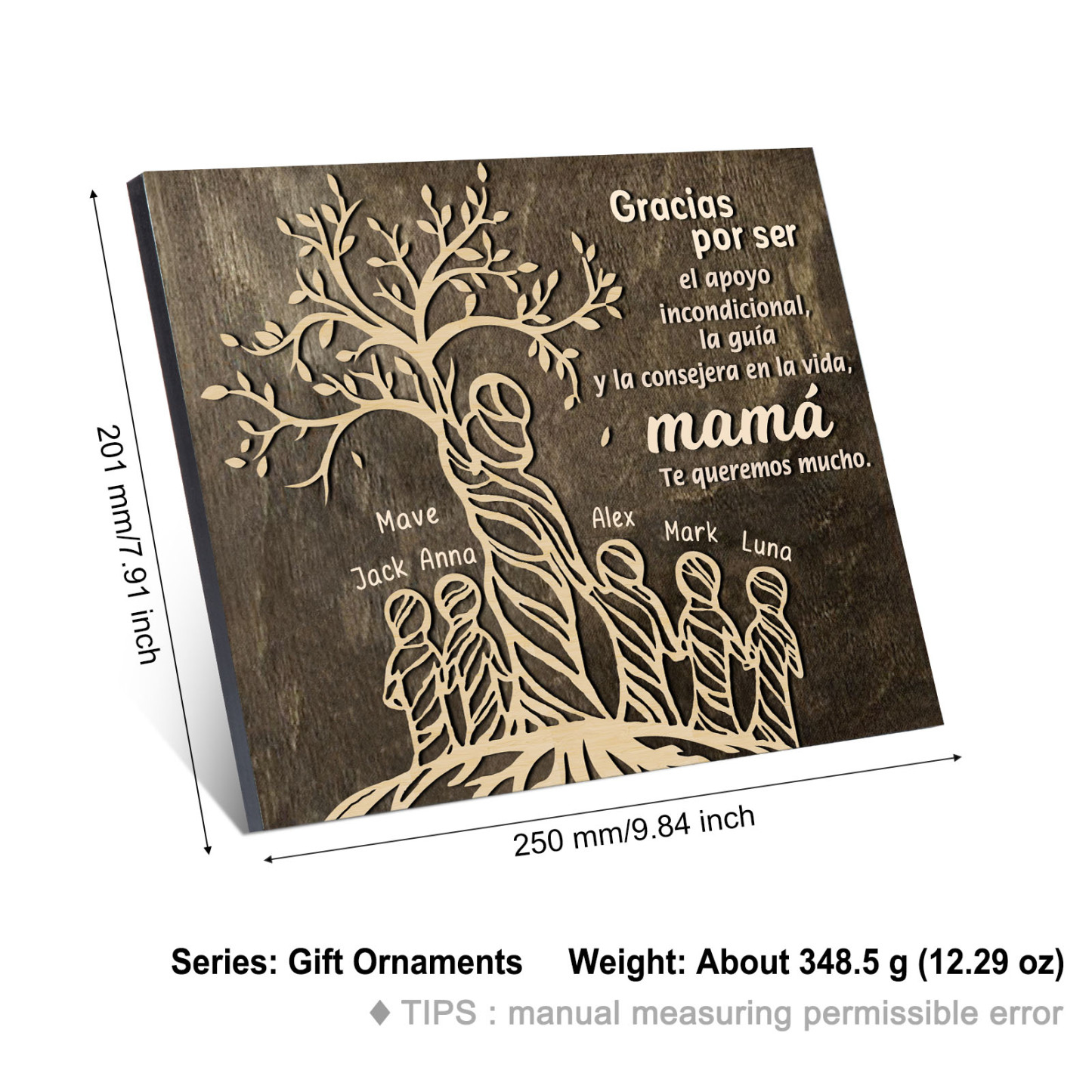 A mi mamá-Lámina mujer de árbol marco de madera personalizado con 6 nombres-Jessemade ES