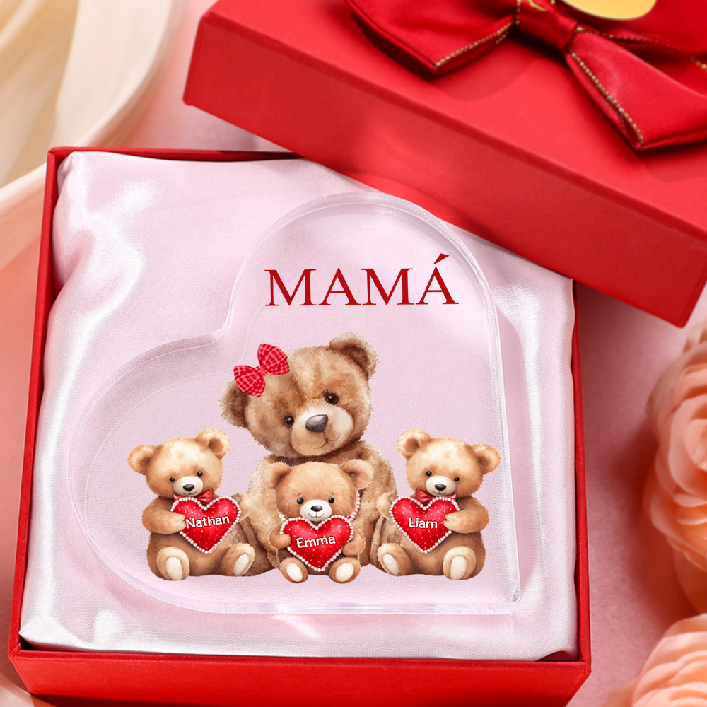 A mi mamá/abuela-Placa de acrílico "Nosotros" en forma de corazón 3 nombres y 1 texto personalizados-Jessemade ES