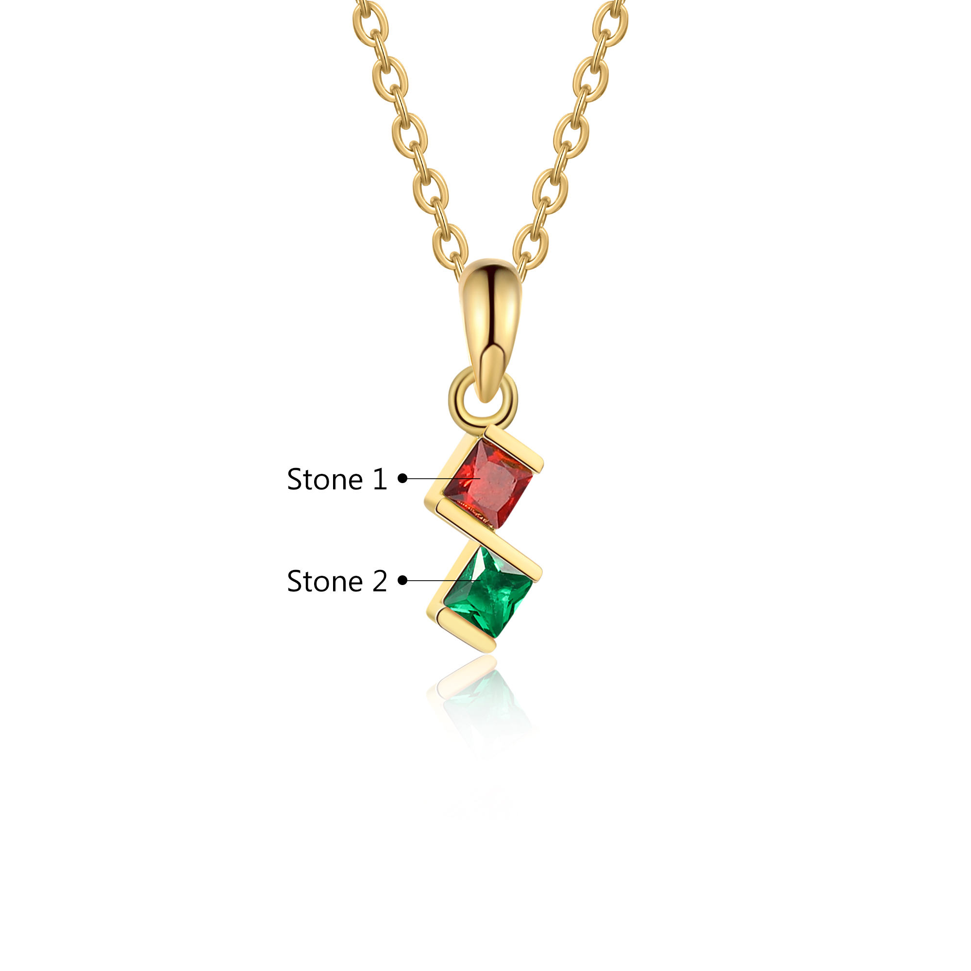 Collar para mujer con 2 piedras de nacimiento personalizadas-Jessemade ES