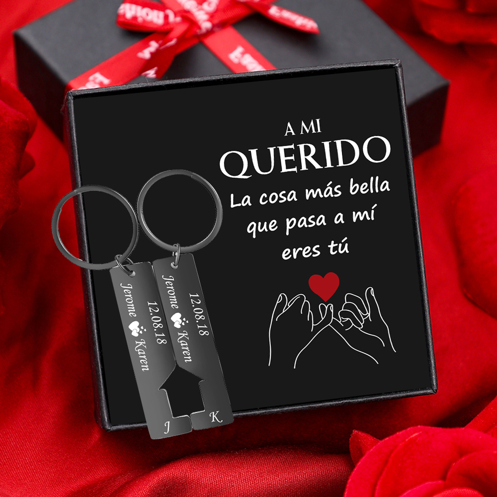 A mi querido-Llavero con casa encajada para pareja 2 nombres, 2 letras personalizadas con fecha-Jessemade ES
