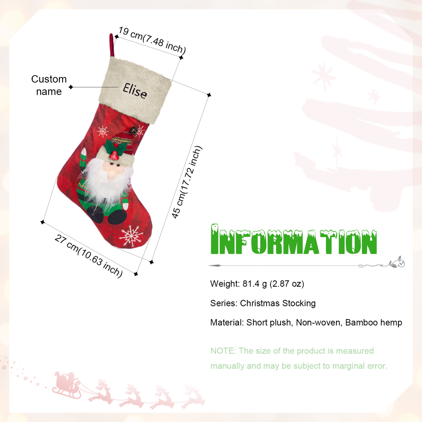 Adornos de medias navideñas con muñeco Bolsa de regalo 1 Nombre personalizado-Jessemade ES