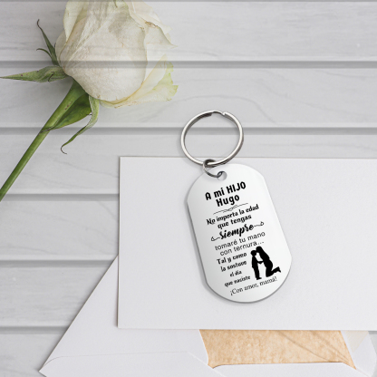 A mi hijo-Llavero de placa "siempre tomaré tu mano" de mamá personalizado con 1 nombre-Jessemade ES