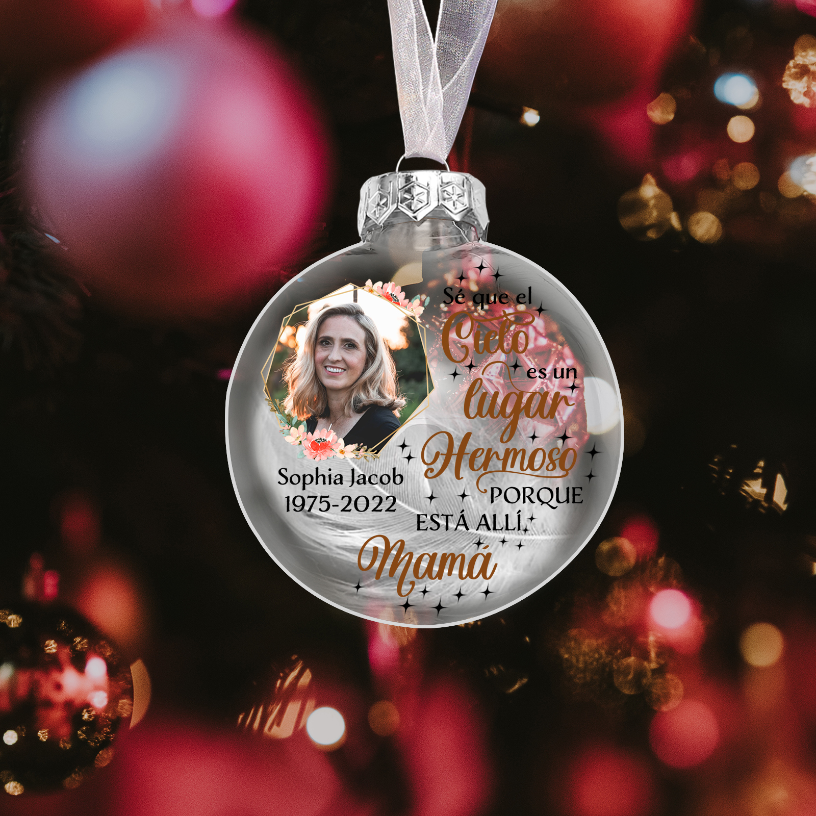 Bola navideña conmemorativa Adorno de Navidad 3 textos y 1 foto personalizados con pluma -Jessemade ES