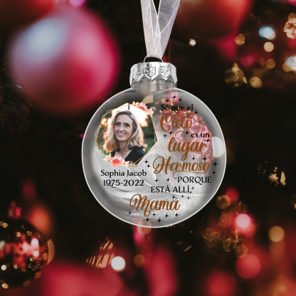 Bola navideña conmemorativa Adorno de Navidad 3 textos y 1 foto personalizados con pluma -Jessemade ES