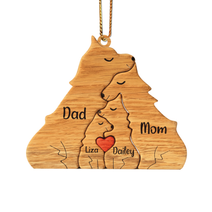 Navidad-Ornamento muñecos navideño de madera familia de zorros 4 nombres personalizados adorno del árbol-Jessemade ES