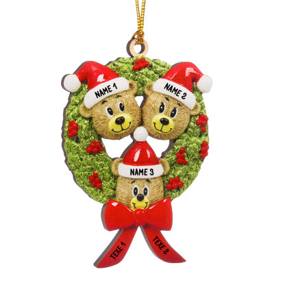 Navidad-Ornamentos Navideños de Madera Guirnalda y osos 3 Nombres con 2 Textos Personalizados