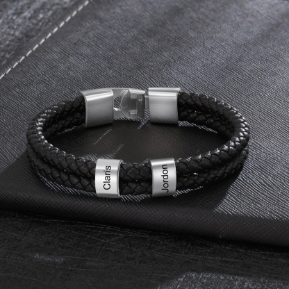 Pulsera 1-8 Nombres Personalizados de Cuero Trenzado con Aros-Jessemade ES