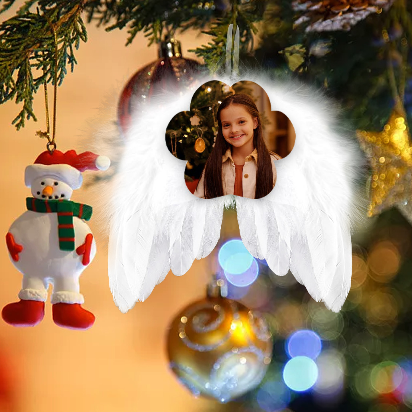 Navidad-Ornamento navideño alas de ángel con 1 foto personalizada adorno del árbol
