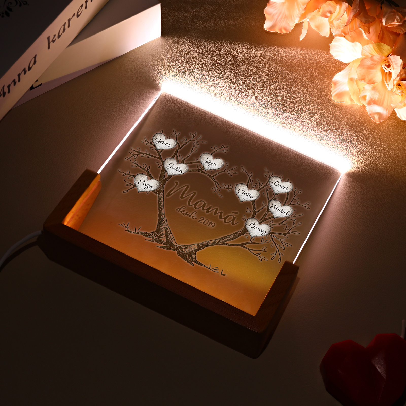 A mi mamá/abuela-Lámpara Personalizada con 2-8 Nombres, 1 Texto y 1 Fecha "árbol de la vida" 3D Ilusión Luz de Noche-Jessemade ES