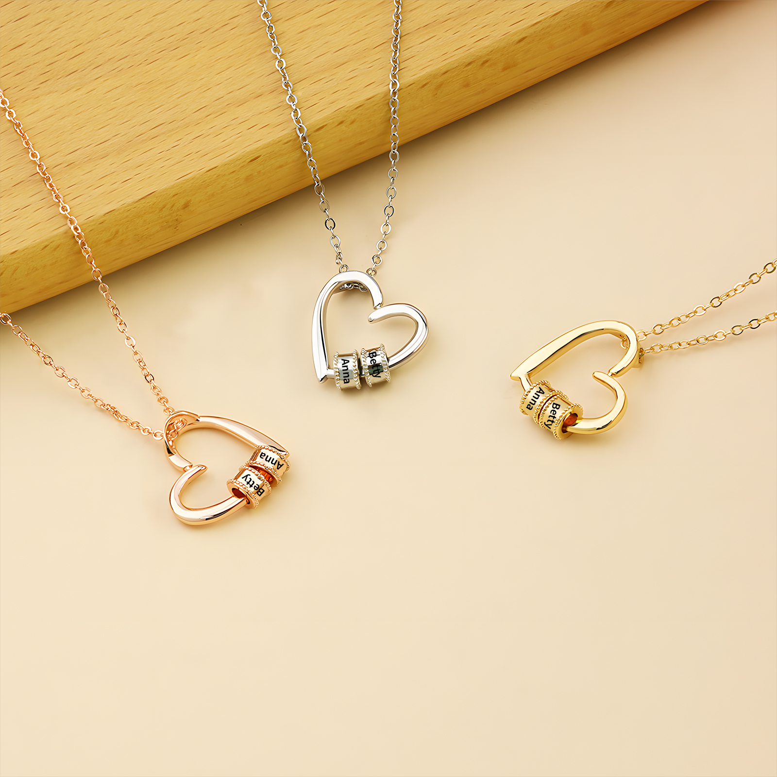 Collar colgante de corazón con 2 nombres personalizados en 2 aros-Jessemade ES