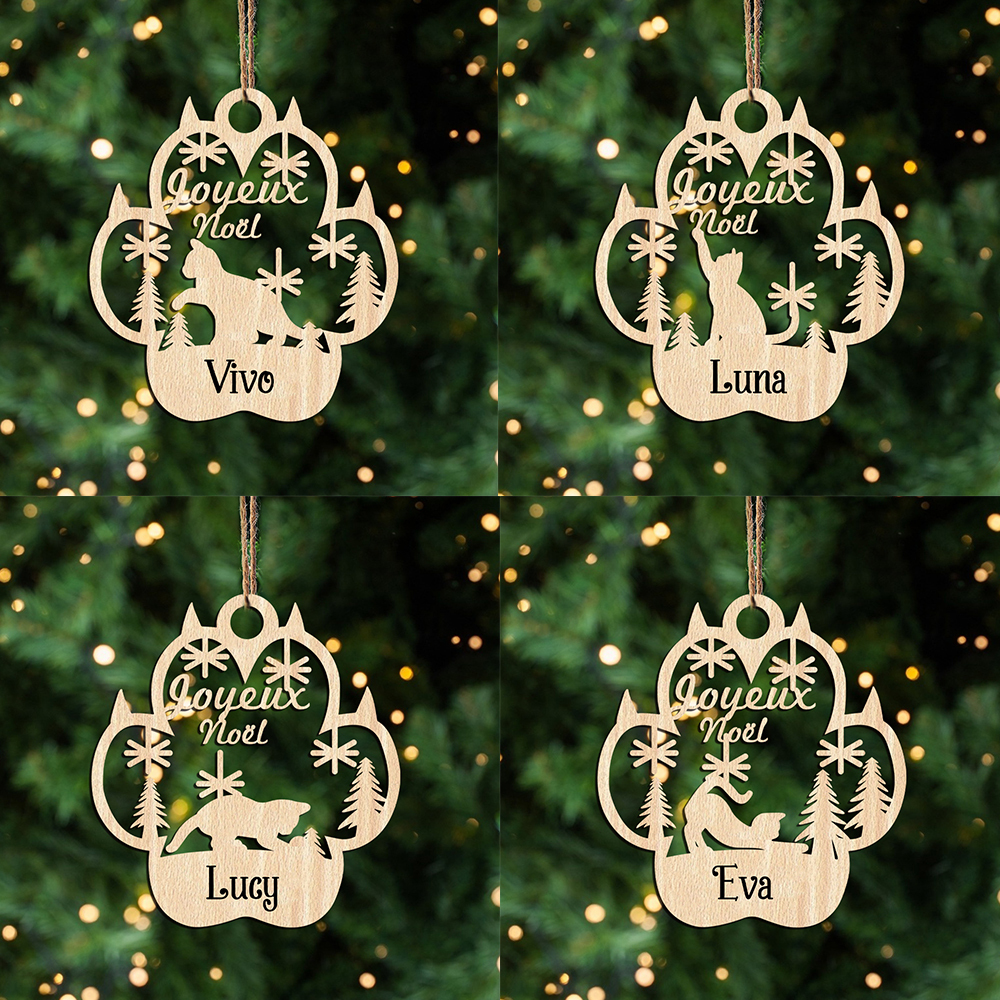 Navidad-Ornamento navideño de pata de gato con 1 nombre personalizado