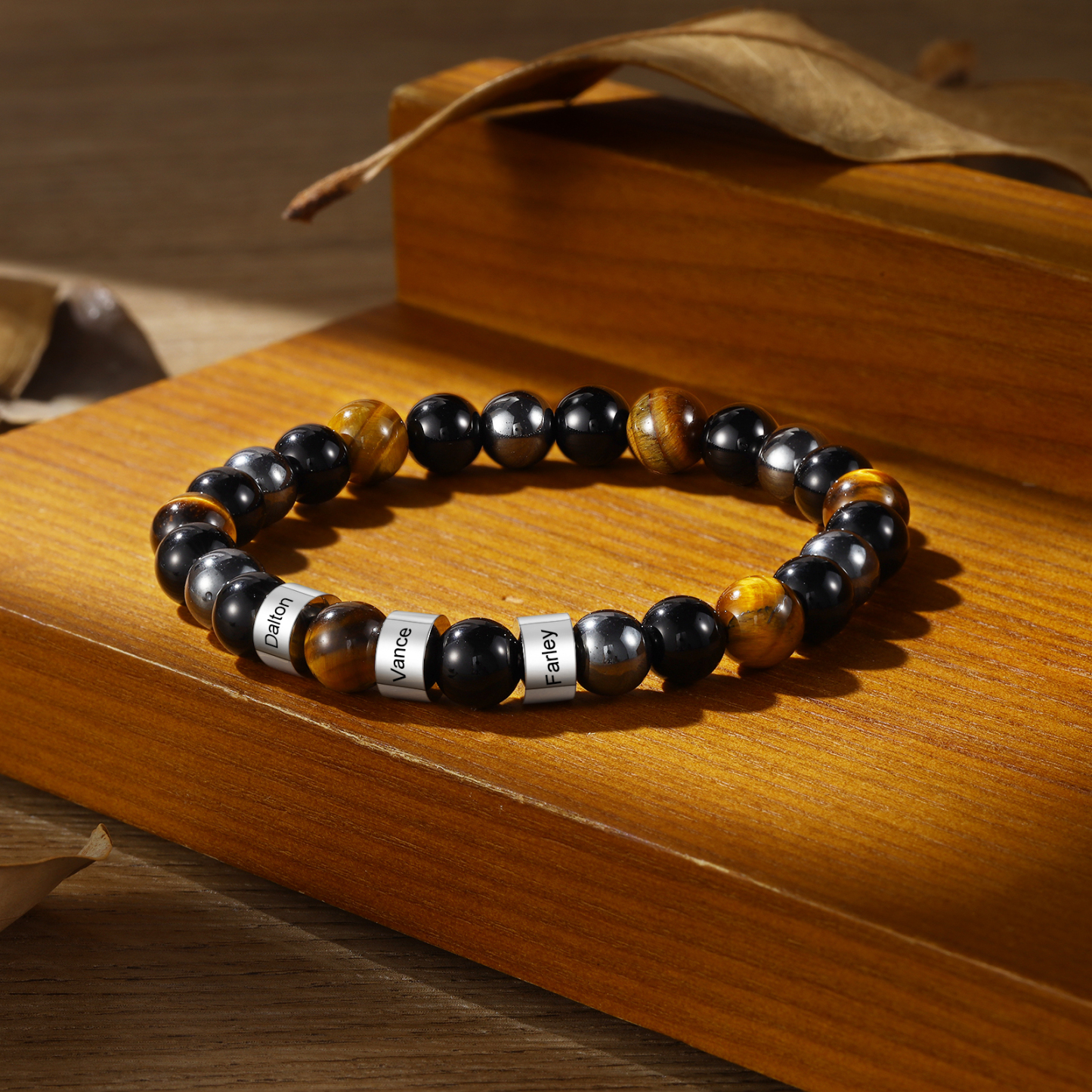 Pulsera de tres tipos de perlas personalizada con 3 nombres para hombre-Jessemade ES