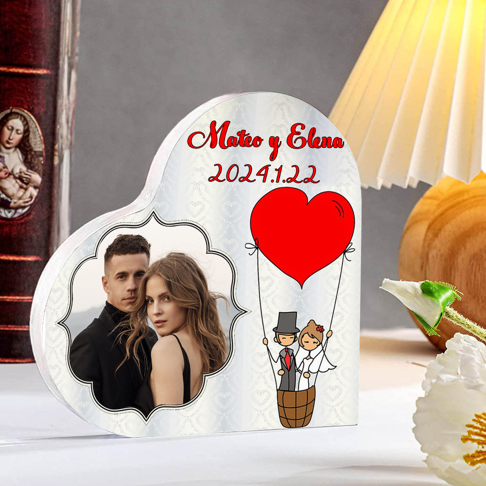 Placa de acrílico en forma de corazón con fecha, texto y foto personalizados-Jessemade ES