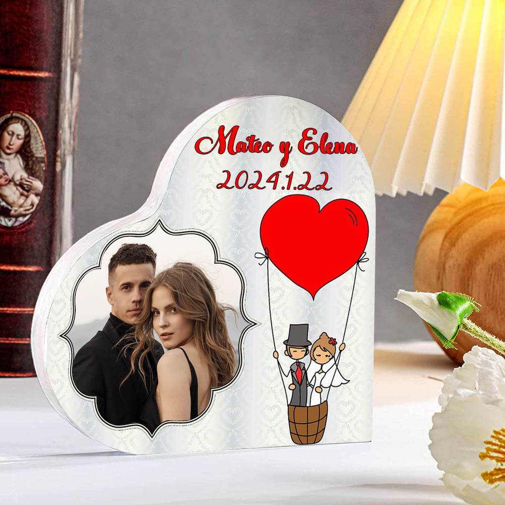 Placa de acrílico en forma de corazón con fecha, texto y foto personalizados-Jessemade ES