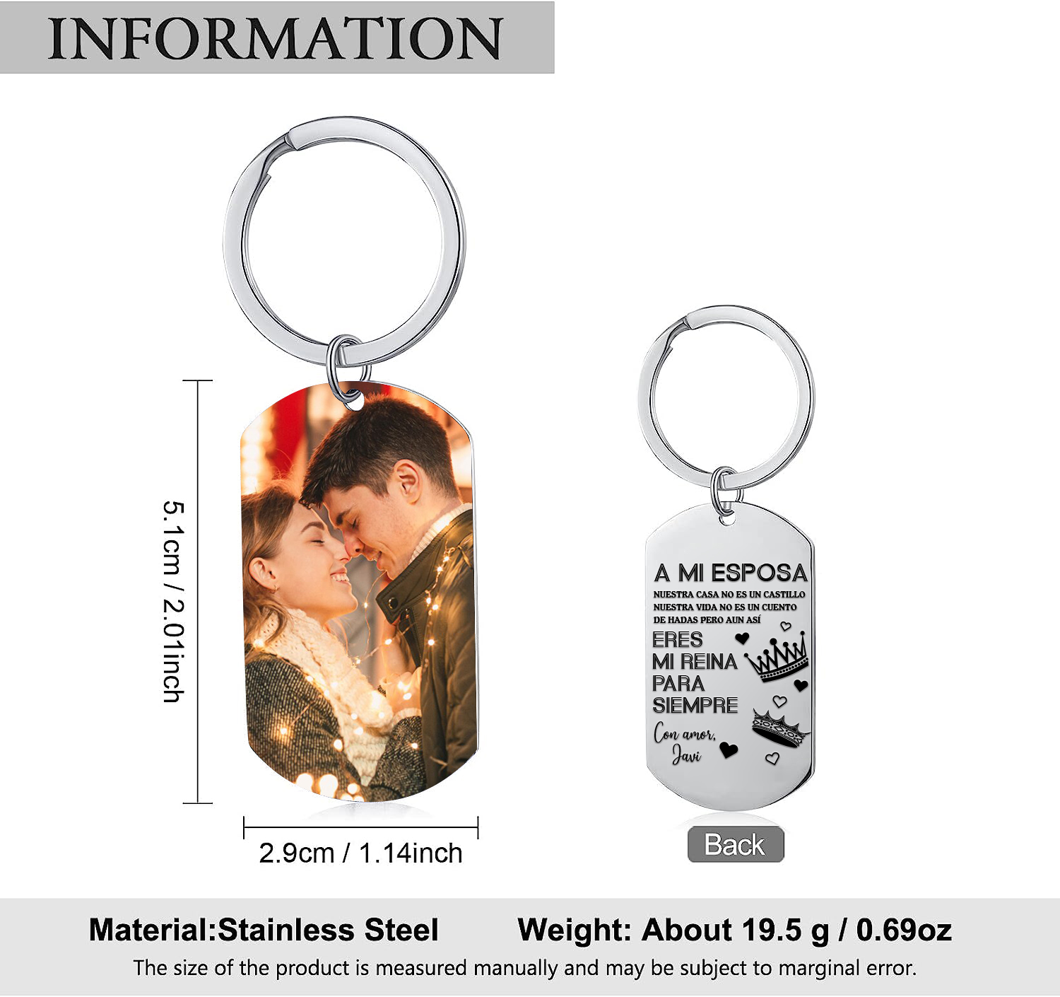 Llavero a mi esposa para pareja "Eres mi reina" 1 nombre y 1 foto personalizados-Jessemade ES