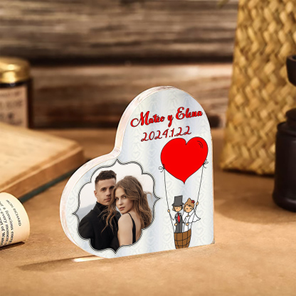 Placa de acrílico en forma de corazón con fecha, texto y foto personalizados-Jessemade ES